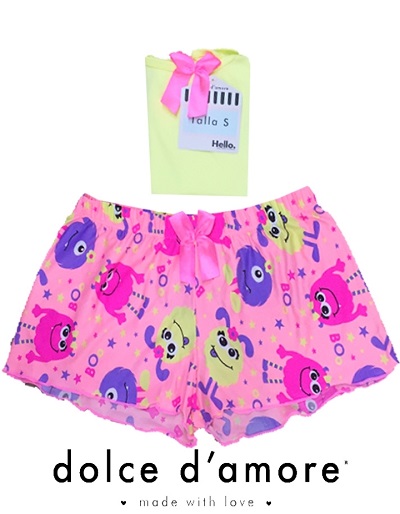 Pijama short sencillo rosa monster