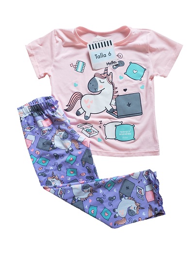 Pijama Bambina Unicornio pantalón morado rosa